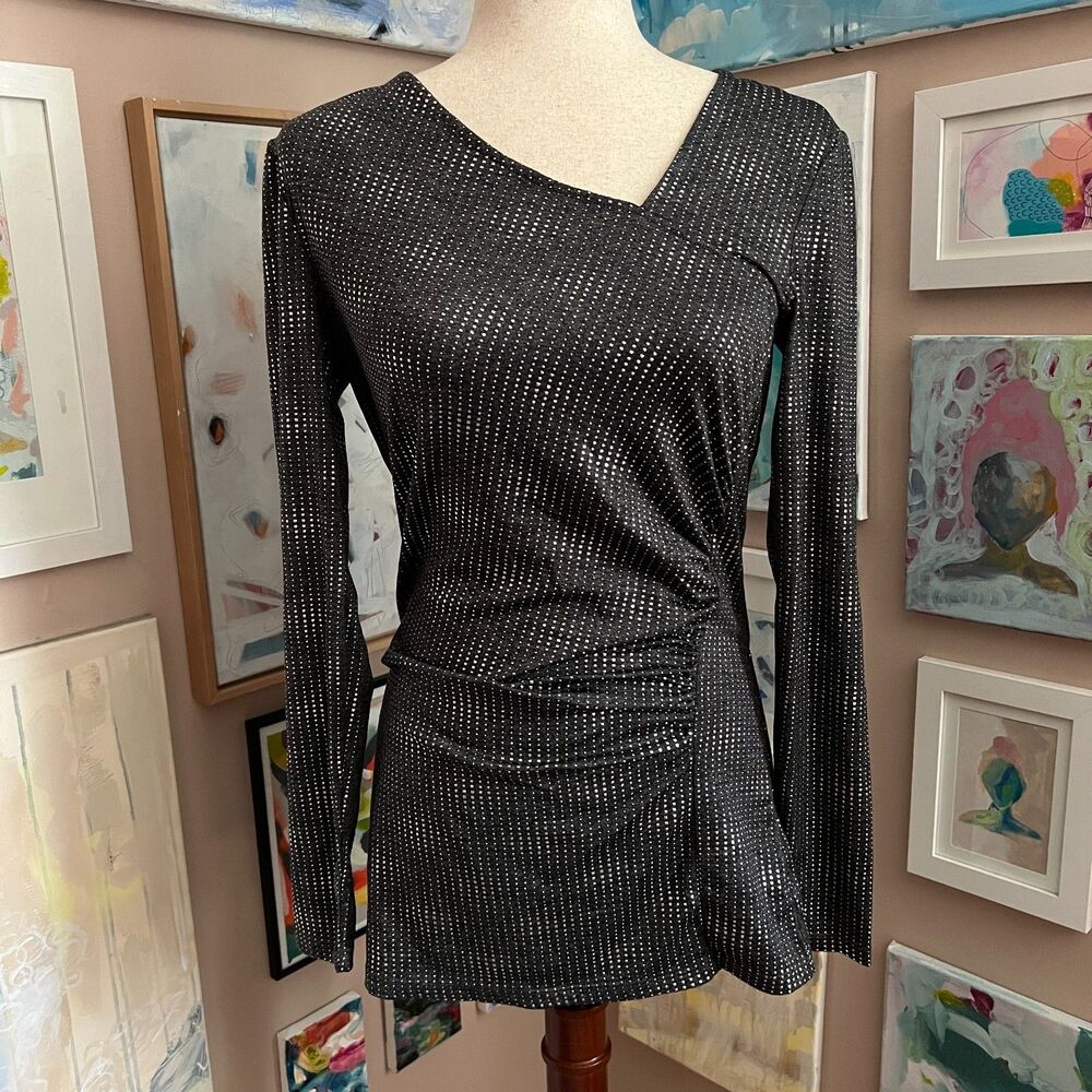 Whimsygoth‎ Cache Metallic Ruched Asymmetrical y2k Disco Glam Grunge Top M